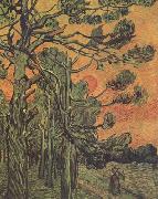Vincent Van Gogh Pine Trees against a Red Sky with Setting Sun (nn04) USA oil painting artist
